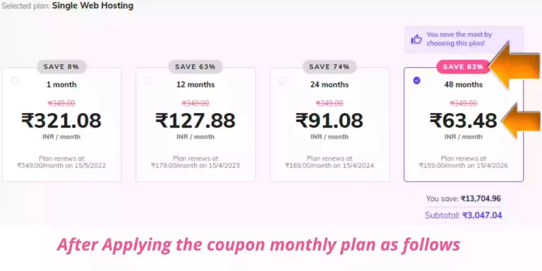 hostinger india after apply coupon discount price