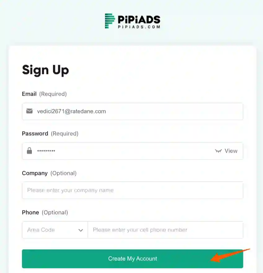 create pipiads account